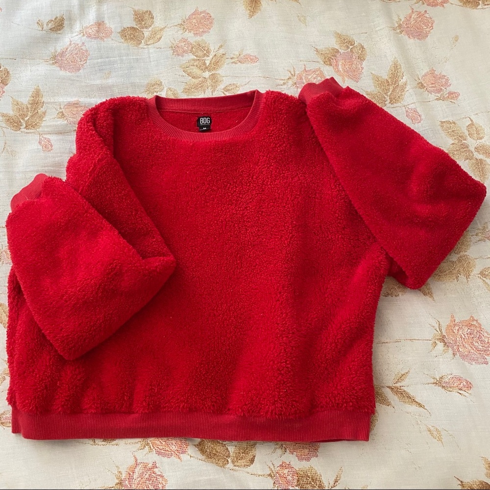 Red fluffy Urban Outfitters BDG sweater in medium
